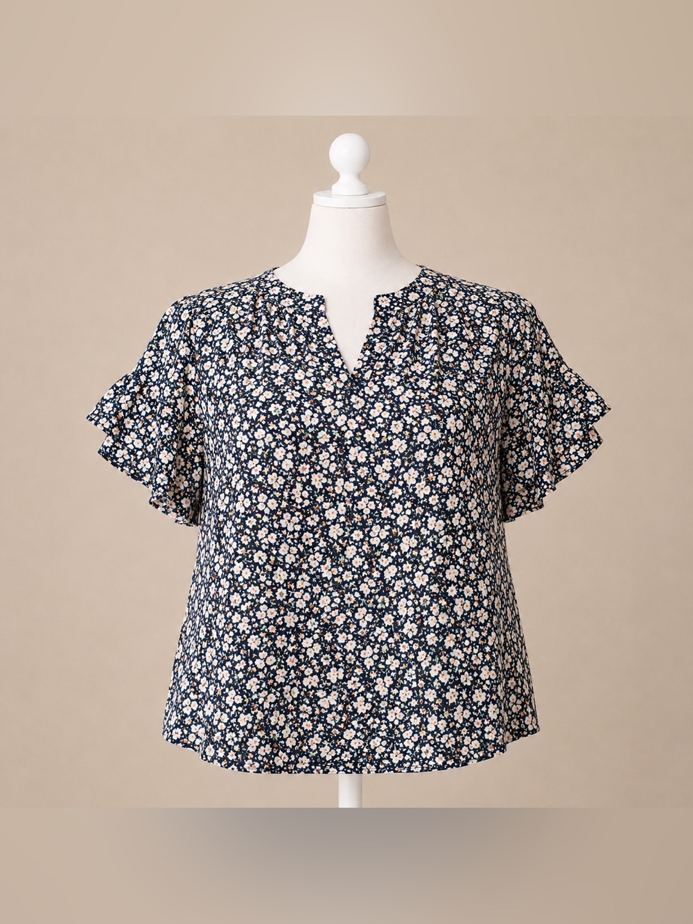 BloomChic Floral Flutter Sleeve Blouse Navy Plus Size 22/24